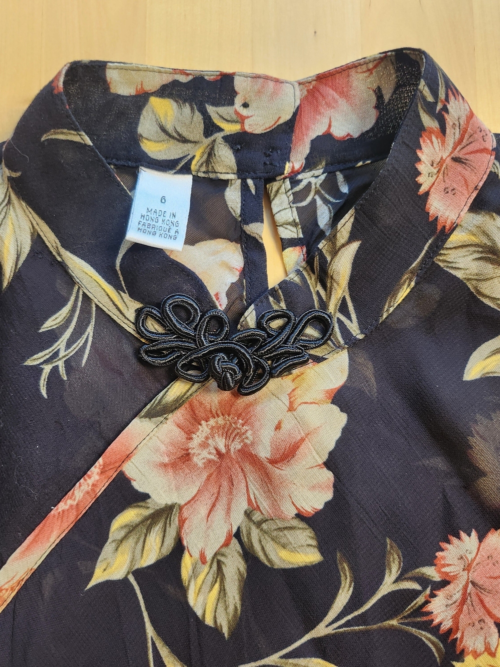 Vtg Y2K Talbots Black Floral Maxi Dress with Mandarin Collar - Picture 6 of 8
